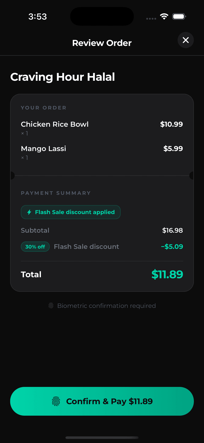 Review order with discount applied